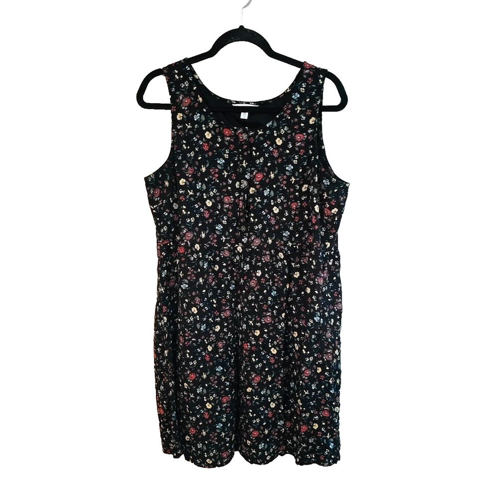Time and Tru Black Ditsy Floral Sleeveless Summer Tank Dress Womans Size 2XL